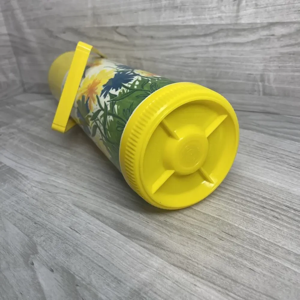 Vtg 70s Aladdin Pump A Drink Dispenser Thermos Shell Yellow Floral CottageCore